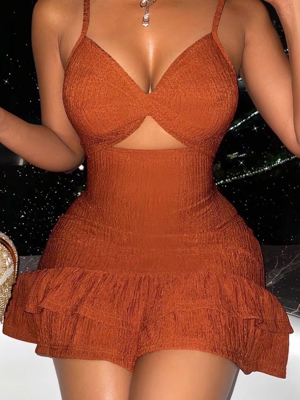 Rust Cutout Ruffle Mini Dress - Women